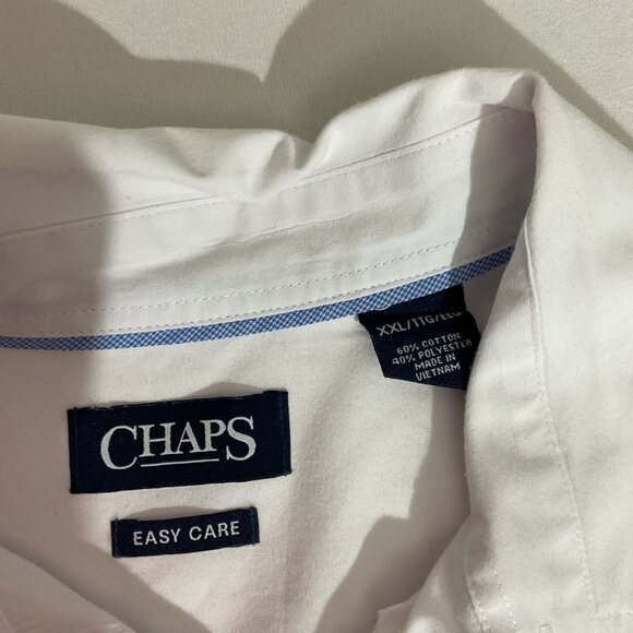 Chaps Mens White Button-Down Shirt With Orange & Blue Stripes XXL Easy Care Cott - Picture 3 of 6